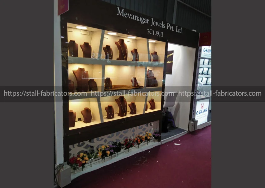 Mevanagar Jewellery exhibition stall at Jewellery exhibition stall – designed & fabricated by Stall Fabricators