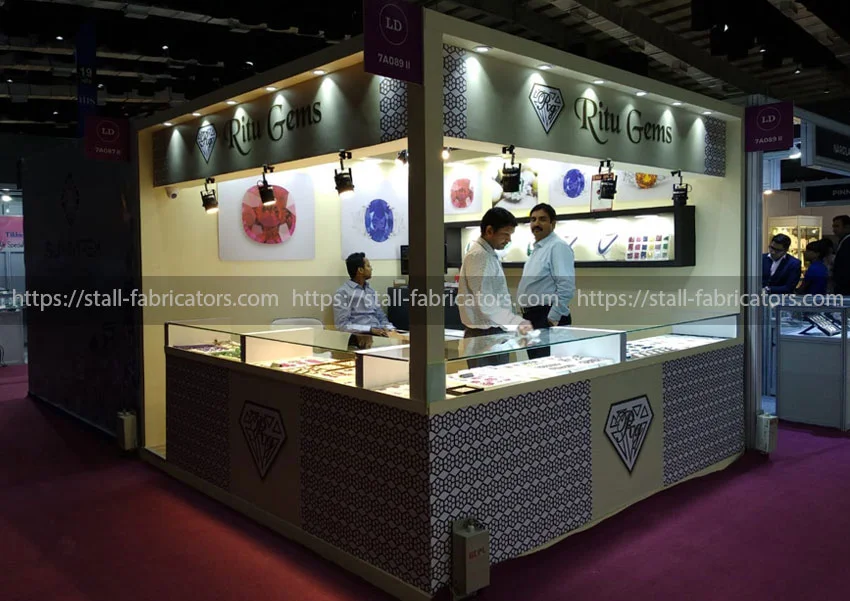 Ritu Gems exhibition stall at Jewellery exhibition stall – designed & fabricated by Stall Fabricators