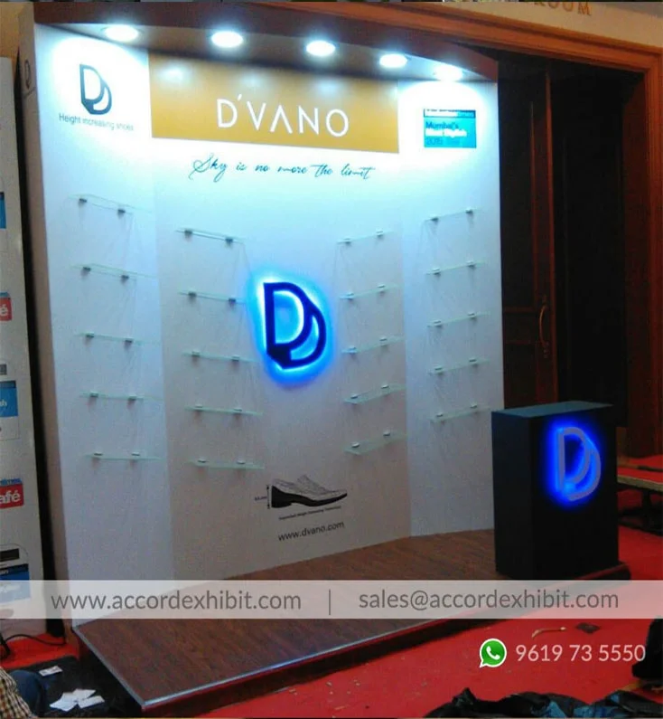 Retail kiosk exhibition stall at Mall & airport kiosk – designed & fabricated by Stall Fabricators