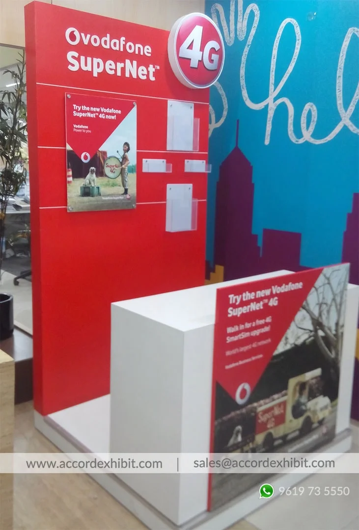 Retail kiosk exhibition stall at Mall & airport kiosk – designed & fabricated by Stall Fabricators