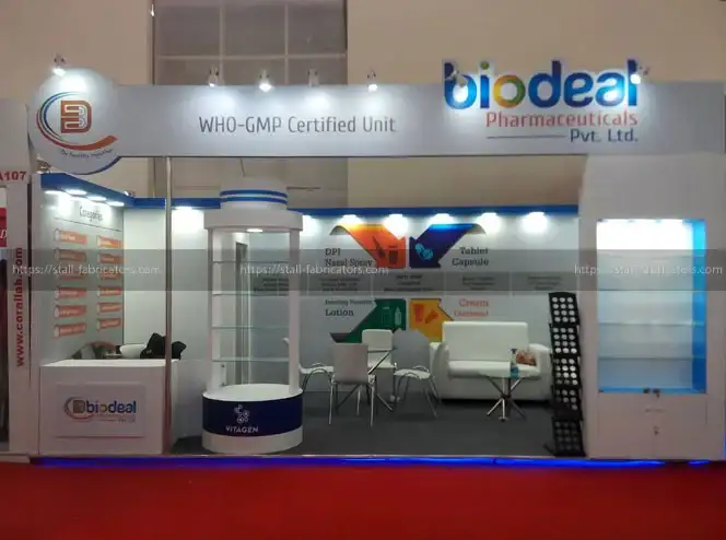 Biodeal Pharmaceuticals exhibition stall at IPHEX Hyderabad – designed & fabricated by Stall Fabricators