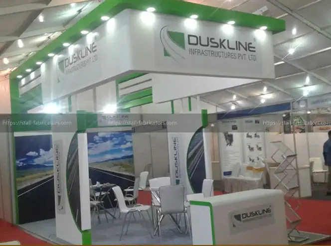 Duskline Infrastructures exhibition stall at Indian Roads Congress – designed & fabricated by Stall Fabricators