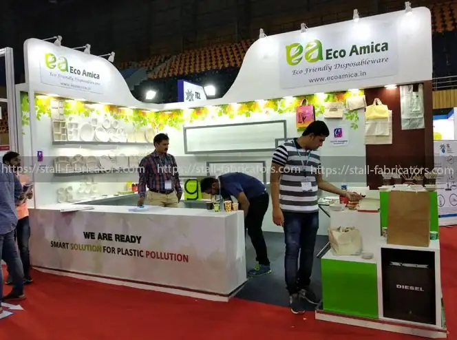 Eco Amica exhibition stall at Aahar – designed & fabricated by Stall Fabricators