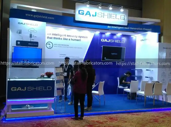 Gajshield exhibition stall at IT-SA India – designed & fabricated by Stall Fabricators