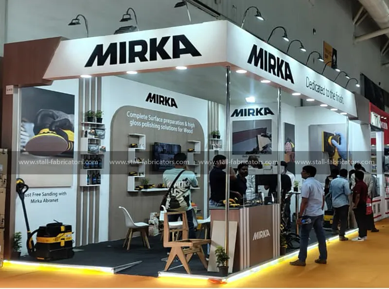 Mirka exhibition stall at India Wood – designed & fabricated by Stall Fabricators