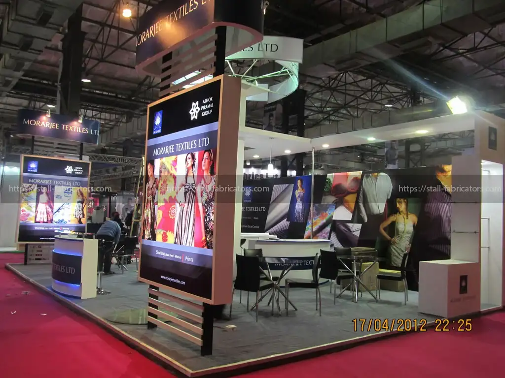 Morarjee Textiles Ltd exhibition stall at Textile Expo – designed & fabricated by Stall Fabricators