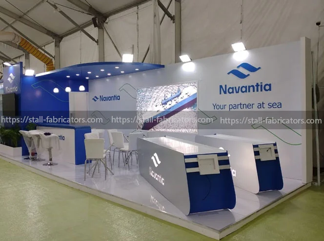 Navantia exhibition stall at Defence Expo – designed & fabricated by Stall Fabricators