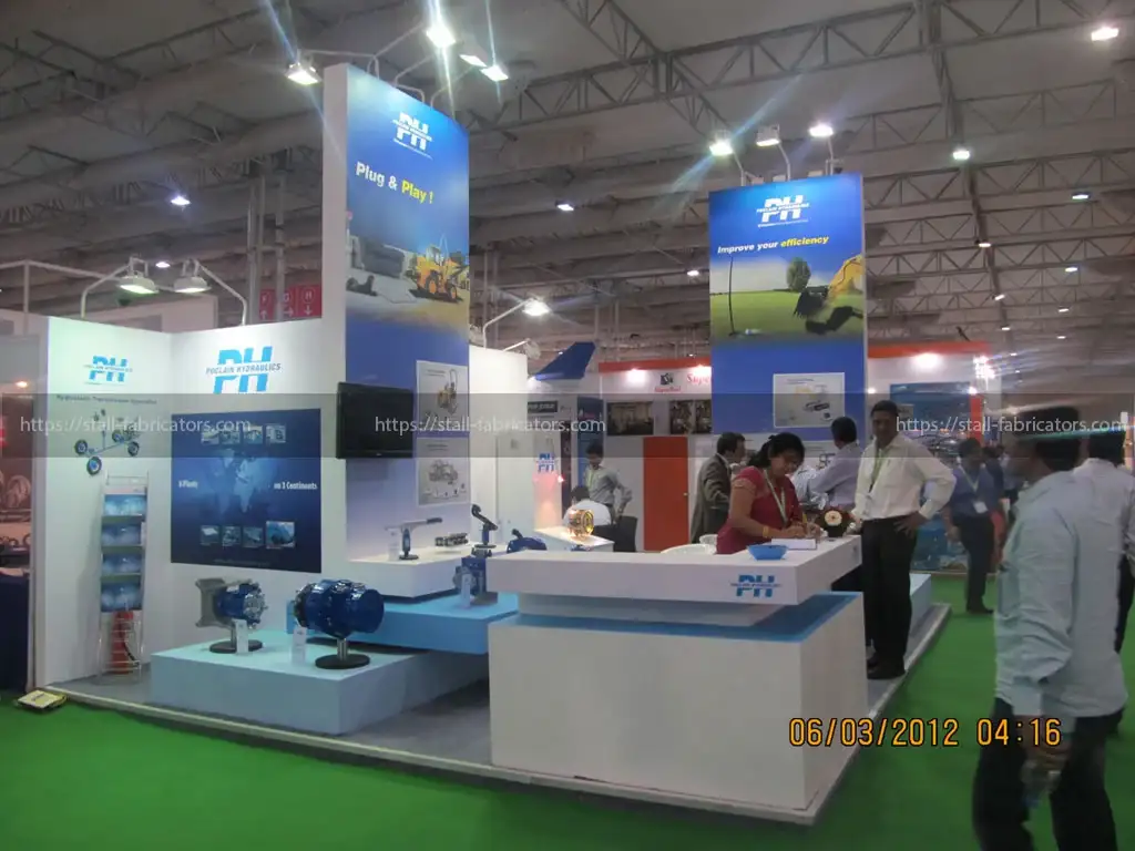 Poclain Hydraulics Pvt exhibition stall at Exhibition Stall – designed & fabricated by Stall Fabricators