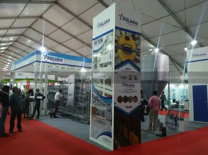 Polaris Equipment Pvt Ltd exhibition stall at Poultry India – designed & fabricated by Stall Fabricators