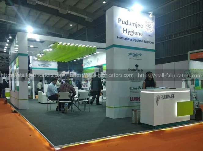 Pudumjee Hygiene exhibition stall at Clean India Show – designed & fabricated by Stall Fabricators