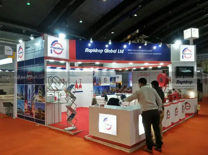 Rapidrop Global Ltd exhibition stall at Fsie – designed & fabricated by Stall Fabricators