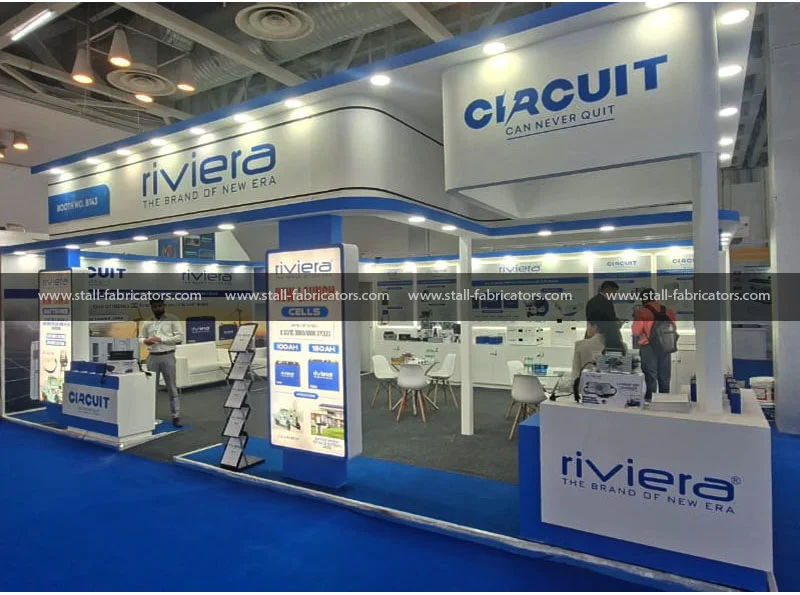 Riviera exhibition stall at The Battery Show India – designed & fabricated by Stall Fabricators