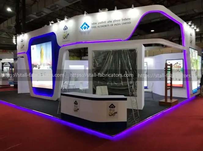 Steel Authority Of India exhibition stall at India Steel Expo – designed & fabricated by Stall Fabricators