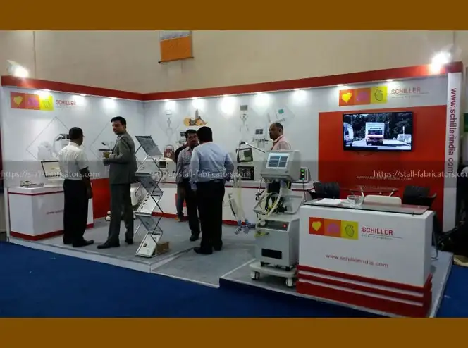 Schiller Healthcare India exhibition stall at Medical Expo – designed & fabricated by Stall Fabricators