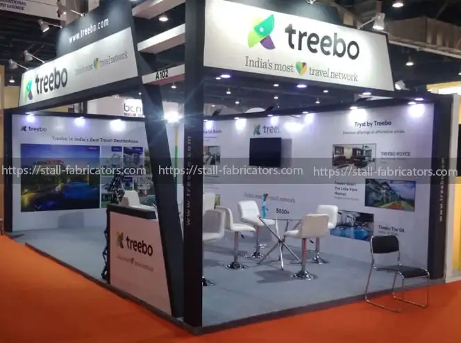 Treebo Hotels exhibition stall at SATTE – designed & fabricated by Stall Fabricators