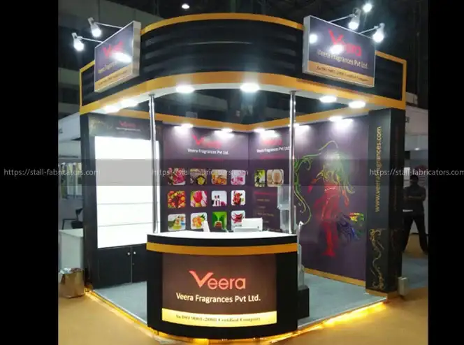 Veera Fragrances Pvt Ltd exhibition stall at Beauty India Show – designed & fabricated by Stall Fabricators