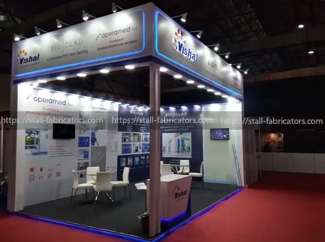 Vishal Surgical Equipment exhibition stall at Hospital Planning & Infrastructure Conference – designed & fabricated by Stall Fabricators